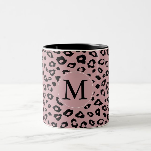 Caneca De Café Em Dois Tons Monograma de impressão preto-e-rosa (Centro)
