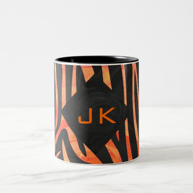 Caneca De Café Em Dois Tons Monograma de Laranja e Zebra Negra (Centro)