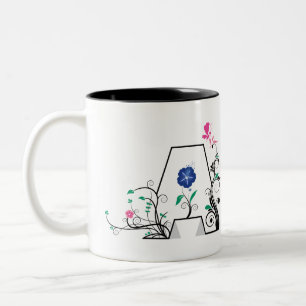 Caneca De Café Em Dois Tons Monograma de Letra A Floral