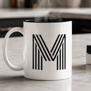 Caneca De Café Em Dois Tons Monograma de Letra Inicial Minimalista Moderna Pre
