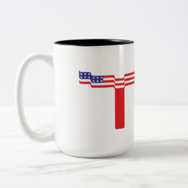 Caneca De Café Em Dois Tons Monograma de Letra T com Bandeira Americana