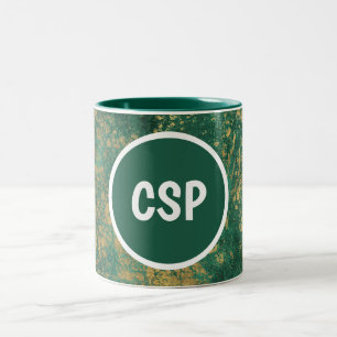 Caneca De Café Em Dois Tons Monograma de Marble Verde e Dourado