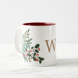 Caneca De Café Em Dois Tons Monograma de Natal Elegante de Encantação Clássica