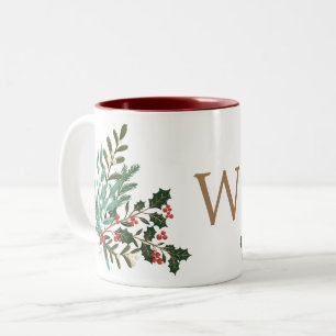 Caneca De Café Em Dois Tons Monograma de Natal Elegante de Encantação Clássica