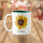 Caneca De Café Em Dois Tons Monograma de Nome de Girassol em Aquarela<br><div class="desc">Este design apresenta uma bela imagem de girassol pintada com espaço para um monograma no centro e um nome/texto abaixo. Clique no botão personalizar para mais flexibilidade ao mover/dimensionar as imagens e modificar o texto! Variações deste design, cores adicionais, bem como produtos coordenados estão disponíveis em nossa loja, zazzle.com/store/doodlelulu. Entre...</div>