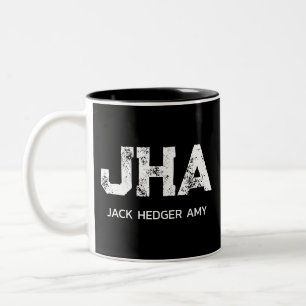 CANECA DE CAFÉ EM DOIS TONS MONOGRAMA DE NOME DE TRÊS LETRAS BRANCO MINIMALIST