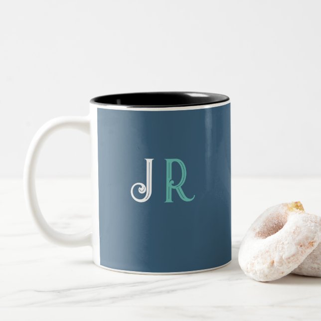 Caneca De Café Em Dois Tons Monograma de Nome Personalizado (Com Donut)