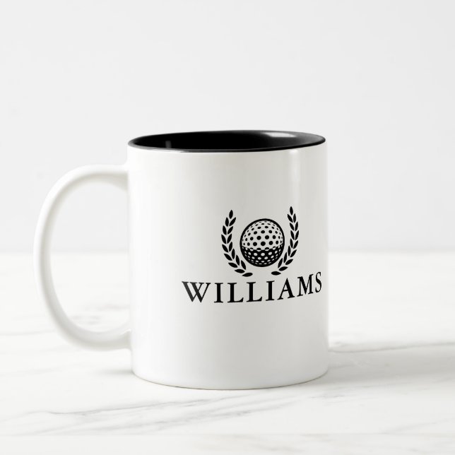Caneca De Café Em Dois Tons Monograma de Nome Personalizado Clássico (Esquerda)