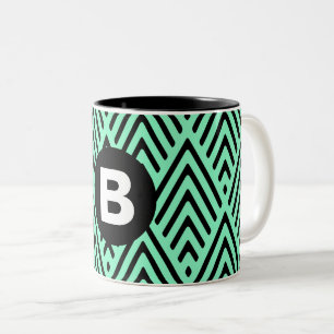 Caneca De Café Em Dois Tons Monograma de padrão Chevron moderno em verde menta