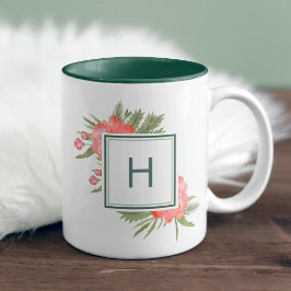 Caneca De Café Em Dois Tons Monograma de Peony Inverno
