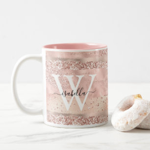 Caneca De Café Em Dois Tons Monograma de Script Glitter Dourado rosa