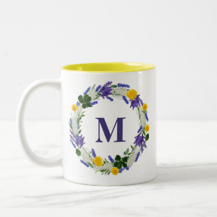 Caneca De Café Em Dois Tons Monograma de Sombra - Lavanda Personalizada