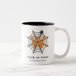 Caneca De Café Em Dois Tons Monograma de Teia de Aranha de Halloween para Doce