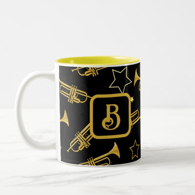 Caneca De Café Em Dois Tons Monograma de Trompetes e Estrelas (Esquerda)