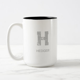 CANECA DE CAFÉ EM DOIS TONS MONOGRAMA DE UMA LETRA MINIMALISTA PRATEADO NOME B