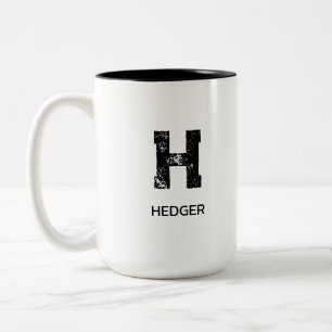 CANECA DE CAFÉ EM DOIS TONS MONOGRAMA DE UMA LETRA PRETA MINIMALISTA NOME BRAN