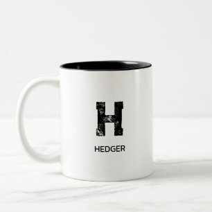 CANECA DE CAFÉ EM DOIS TONS MONOGRAMA DE UMA LETRA PRETO MINIMALISTA NOME BRAN