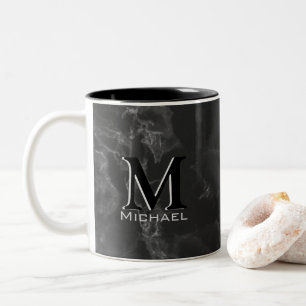 Caneca De Café Em Dois Tons Monograma do Monograma Branco Marble Preto