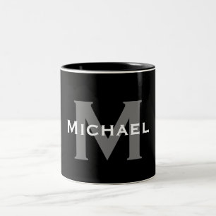 Caneca De Café Em Dois Tons Monograma do nome preto e branco Elegante