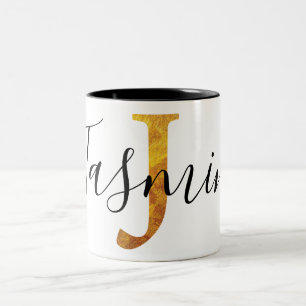 Caneca De Café Em Dois Tons Monograma do ouro "J" com nome personalizado