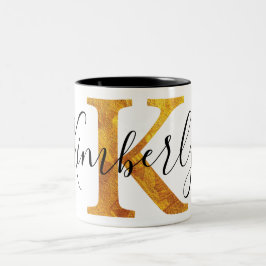 Caneca De Café Em Dois Tons Monograma do ouro "K" com nome personalizado