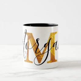 Caneca De Café Em Dois Tons Monograma do ouro "M" com nome personalizado