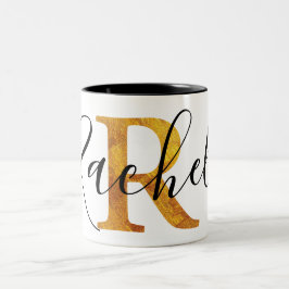 Caneca De Café Em Dois Tons Monograma do ouro "R" com nome personalizado