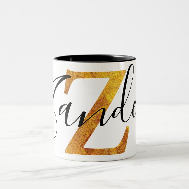Caneca De Café Em Dois Tons Monograma do ouro "Z" com nome personalizado (Centro)