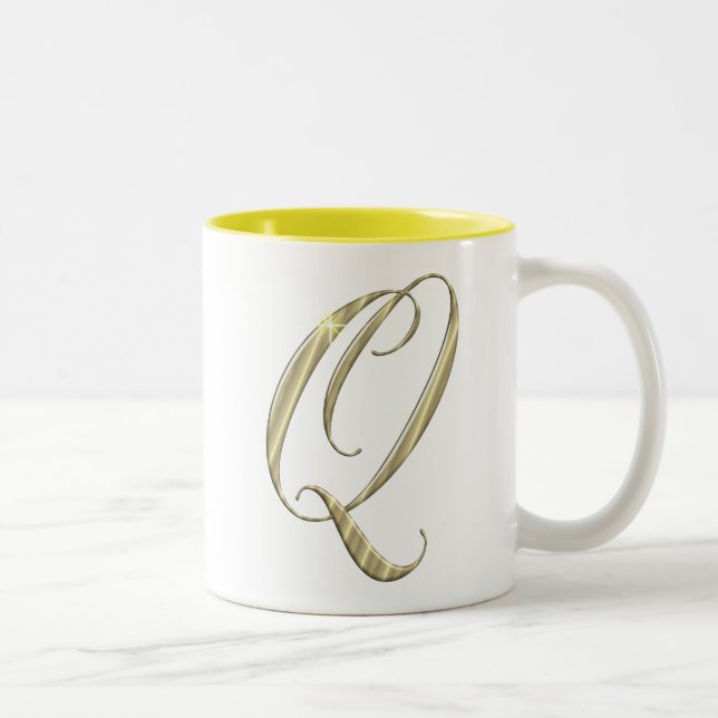 Caneca De Café Em Dois Tons Monograma Dourado com as iniciais Q (Direita)