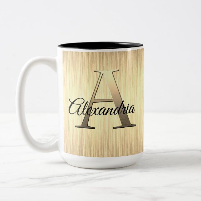 Caneca De Café Em Dois Tons Monograma Dourado elegante (Esquerda)