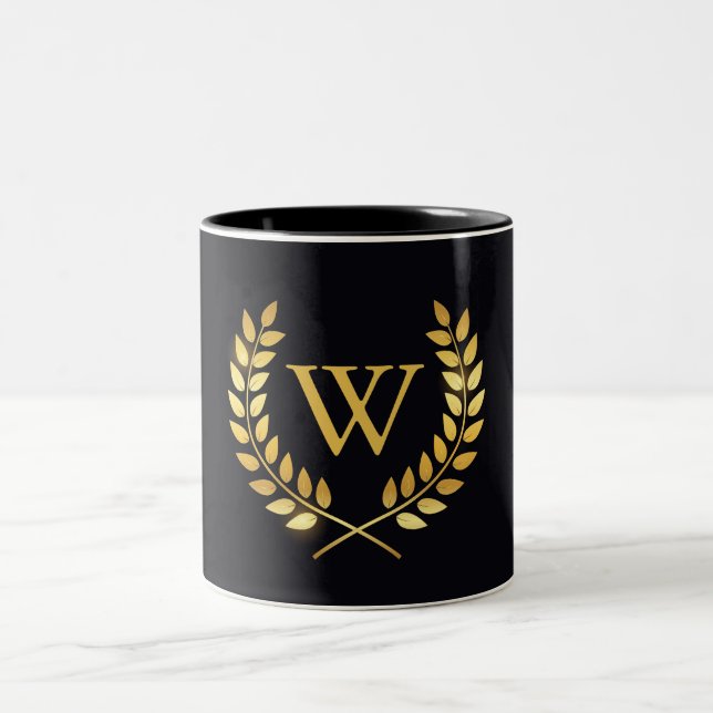 Caneca De Café Em Dois Tons Monograma Dourado Laurel Wreath (Centro)