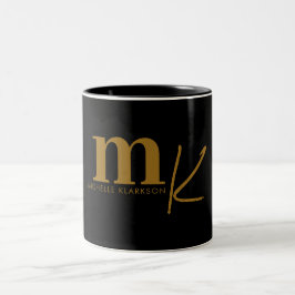 Caneca De Café Em Dois Tons Monograma Dourado Mínimo Moderno