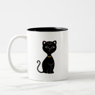 Caneca De Café Em Dois Tons Monograma e Gato Preto Cinto