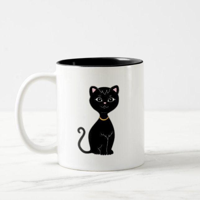 Caneca De Café Em Dois Tons Monograma e Gato Preto Fofo (Esquerda)