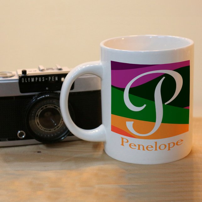 Caneca De Café Em Dois Tons Monograma Elegante com Design Geométrico (Criador carregado)