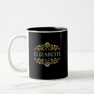 Caneca De Café Em Dois Tons Monograma Elegante Dourado