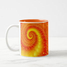 Caneca De Café Em Dois Tons Monograma Espiral Fractal de Abstrato de Sol Laran
