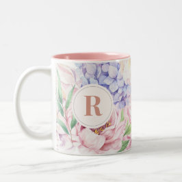 Caneca De Café Em Dois Tons Monograma Floral Elegante