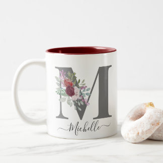 Caneca De Café Em Dois Tons monograma Floral Nome inicial