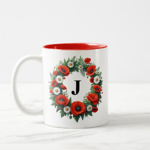 Caneca De Café Em Dois Tons Monograma Floral - Personalizado