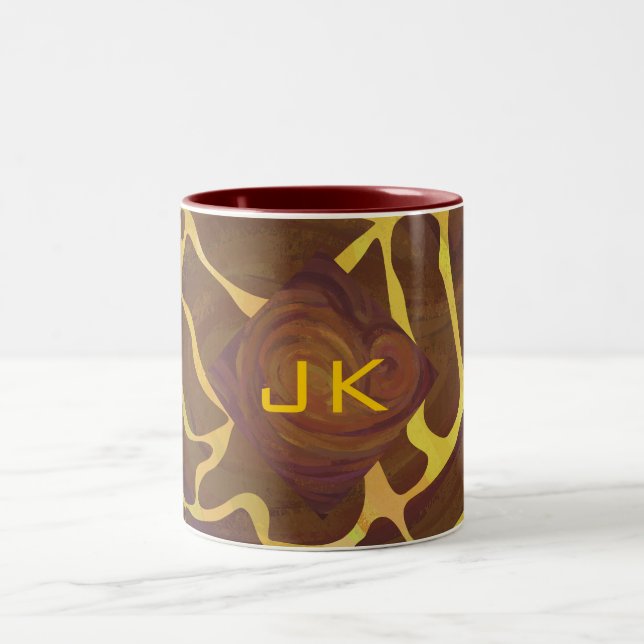 Caneca De Café Em Dois Tons Monograma Giraffe Brown, Impressão amarelo (Centro)