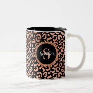 Caneca De Café Em Dois Tons Monograma Girly Leopard Animal Imprime Café De Doi