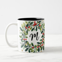 Caneca De Café Em Dois Tons Monograma Holly Wreath