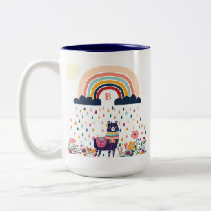 Caneca De Café Em Dois Tons Monograma Inicial do Llama Cute