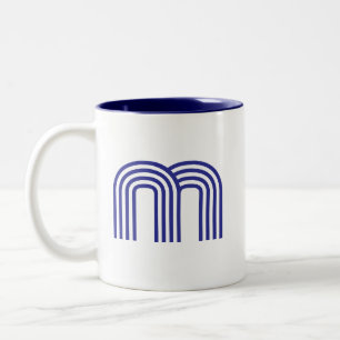 Caneca De Café Em Dois Tons Monograma Inicial Monogramada Azul Moderna Simples