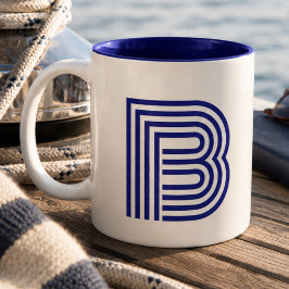 Caneca De Café Em Dois Tons Monograma Inicial Monogramada Azul Moderna Simples