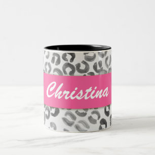 Caneca De Café Em Dois Tons Monograma legal do leopardo da aguarela do hipster