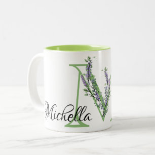 Caneca De Café Em Dois Tons Monograma M Lavanda Eucalyptus