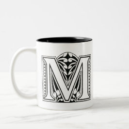 Caneca De Café Em Dois Tons Monograma M, Letra M, Alfabeto M, Preto e Branco