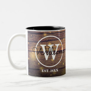 Caneca De Café Em Dois Tons Monograma Madeira Rústica Escrita Elegante Persona